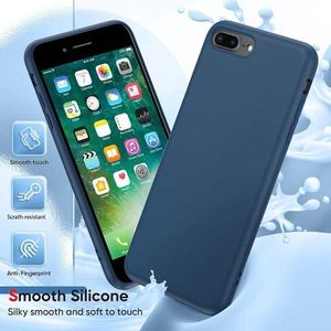 Navy Slim Liquid Silicone 3 Layers Full Covered Soft Gel Rubber Phone Cover Case for iPhone 8 Plus