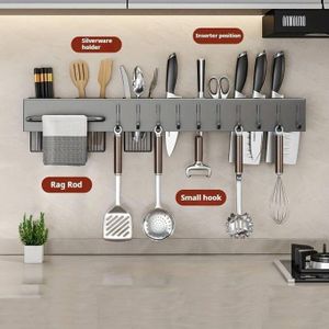 60CM knife rack with rod, chopstick storage rack, wall-mounted cutlery rack metallic black