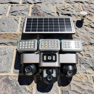 	Quality Ensured Convenient High-Quality Body Construction 12MP 4G PTZ Multiple Lens screens Solar Camera with Solar Flood Light