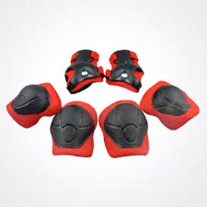 Red 6pcs Pair of Elbow, Knee and Hand Caps Full Protection Skating Protective Guards 