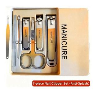 TOUPHY 7-Piece Anti-Splash Manicure Set, Stainless Steel Nail Clipper Kit with Portable Case for Home and Travel Use