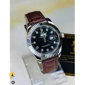 Men Brown silver black Day date elegant watch 