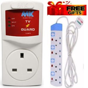 MK Smart TV Guard Voltage Power Protector Against Power Surges & Power Fluctuations For All TVs  + 4 Way Power Extension Cable Socket With Safety Switches