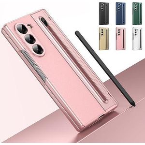 Luxury Foldino Leather Case for Samsung Galaxy Fold 5 with S Pen Slot, Hinge, Camera and Front Screen Protection - Pink Business Class Premium PU Cover