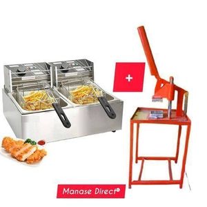Electric Double Deep Fryer with Commercial Chips Cutter for Fries and Chicken Deep Frying 