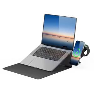 Dux Ducis PU Leather Laptop Bag 13.6 to 14 inch with Wireless Charger Foldable Laptop Stand Magnetic Wireless Charger Pad AirQ - Black