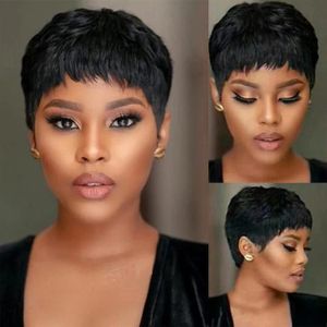  Short Human Hair Wigs for Black Women Pixie Cut Wig Human Hair for Black Women Brazilian Virgin Human Hair Full Made Wigs for Women Slight Curly