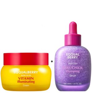 EQQUAL BERRY Vitamin illuminating Cream with Niacinamide & TXA + Bakuchiol Plumping Serum with Collagen. Moisturizes, Minimizes Pores, Firms, Glows, Brightens, Removes Wrinkles, Fine Lines, Dark Spots, Pigmentations,  Evens, Smooths, Softens & Is anti-Aging