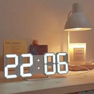 Cyber 3D LED Digital Wall & Desk WHITE Alarm Clock Smart with Temperature Calendar and Auto-Dimming Bedroom Office Livingroom Gaming Setup USB Punk Cyber Retro Time Date Decor Aesthetics Graduation 