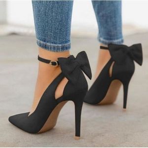 Suede heels with bow best sale