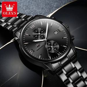 Olevs Men’s Luxury Chronograph Watch – Waterproof Quartz with Date Display, Stainless Steel (Black-Gold) ni