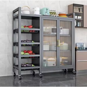 3 Adjustable Shelves Double Acrylic Doors Food Pantry Kitchen  Cabinet 