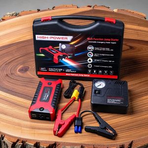 High Power Heavy Duty Fast Charging LED Display Flashlight 12V 99800mAh Car Jump Starter with Air Compressor. 