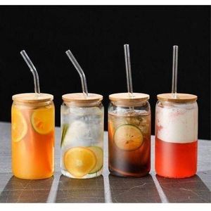 500ml Smoothie Bamboo lid glass jar with glass straw