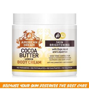American Dream Cocoa Butter Lemon Body Cream – Skin Brightening & Fade Dark Spots with Kojic Acid & Licorice
