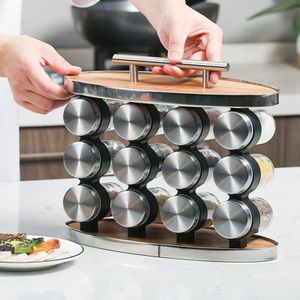 Oval Spice Jars with Stainless Steel Lid and Rack (16pcs)