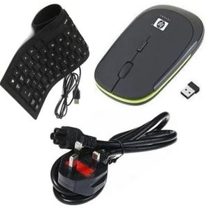 Flexible PORTABLE WIRED KEYBOARD FOR LAPTOP & DESKTOP +WIRELESS MOUSE+POWER CABLE// Flower Cable 