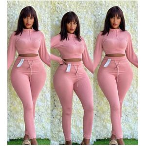 Two-Piece Lounge Set - High-Neck Crop Top & Drawstring Leggings