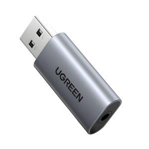 Ugreen CM383 USB-A to 3.5mm Audio Jack External Stereo Sound Adapter, Silver – USB Sound Card Converter for PC, Laptop, Headphones, Speakers & Microphones