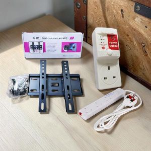 Ultra Quality Skilltech 15-43in Tilt TV Wall Mount Bracket + Power King 4Way Power Ext Cable + FREE FK TV Guard