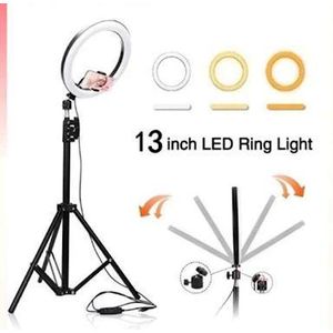 Bluetooth enabled  13-inch LED Ringlight Fill Light featuring a 58cm-210cm adjustable tripod stand and a mobile phone holder 