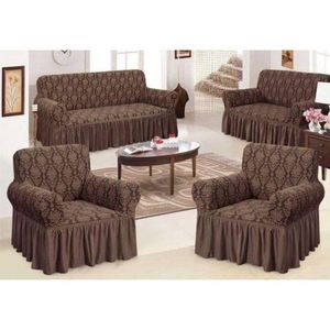 Turkish Sofa Covers 7-Seater, Jacquard Loose Covers Set 3:2:1:1 Brown