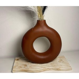 Brown ceramic donut vase with a brown marble tray set for home decor dinning coffee table decor set office decor entry way 