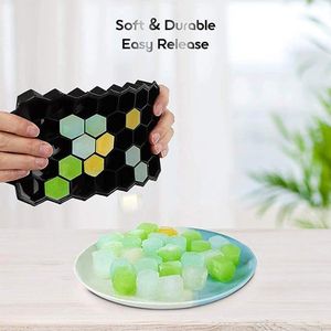Reusable Honeycomb Silicone Ice Cube Mold with Removable Lid, BPA-Free Hexagonal Ice Maker Tray for Beverages and Cocktails