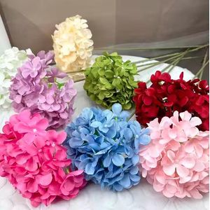 72 Petals Silk Flower Artificial Hydrangea Foldable Stem Branch With Two Leaves