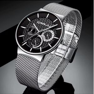 CRRJU Chronograph Men’s Watch – Battery Powered with Elegant Mesh Strap & Date Function
