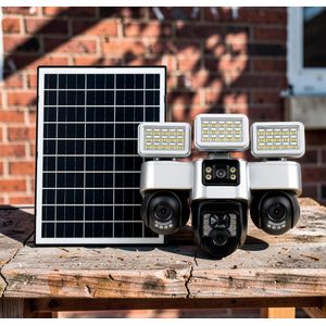 IoT Compatible AI Motion Detection Auto Tracking Outdoor Surveillance 4G Triple Lens Solar Camera with Solar Flood Lights 