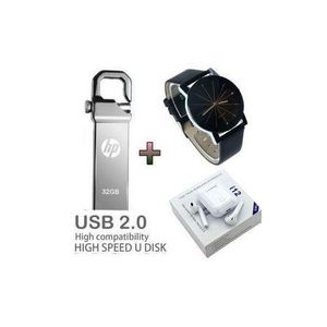 HP V250W 32 GB Flash Disk + I12 Earbuds & Smart Web Watch