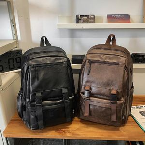Pu Leather Laptop Backpack For Men Women Classic Water-Resistant Travel Backpacks Work Business Bag Schoolbag
