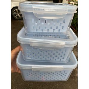 3PC Double Drain Basket Microwave Frozen Crisper – Fruit & Vegetable Storage Containers