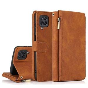 For Samsung Galaxy A12 Zipper Wallet Bag Horizontal Flip Leather Case (Brown)