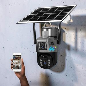 Large Capacity Inbuilt Rechargeable Batteries Remote Control Monitoring Two-Way Audio Communication V380 Pro App 12MP 4G PTZ Rotating Dual Lens Full-Color 24/7 Colored Night Vision Outdoor Security Solar Camera