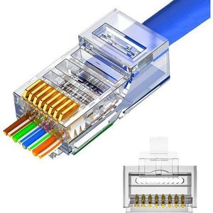 RJ45 Pass-Through Connectors, (100 Pack) Cat6 RJ45 Connectors, For Ethernet Cable, Cat6/Cat5 Ends 8P8C Modular, UTP Network Plug, Gold Plated LAN Network Crimp Pass-Thru
