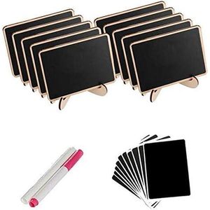  Mini Chalkboard Label Signs, 10 Pack Framed Easel Stand Wooden Blackboard for Buffet Food Signs, Wedding Place Cards