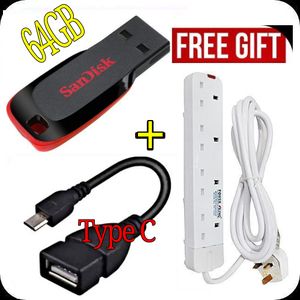 Sandisk USB Flash Disk Drive 64GB Pen Drive + Free Type C OTG  & 4 Way Way White 