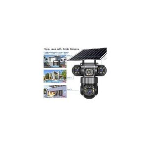 Solar Light 4G (Simcard) V380 Triple Lens Three Screens Camera Solar Powered - (PIR Human Detection,Colored Night Vision, All Weatherproof, Security Video IP Camara 4mp Battery CCTV Monitor)
