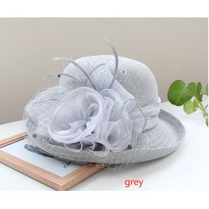 Grey Kentucky Sinamay Wedding Women Elegant Church Flower Fedoras Derby Hat 