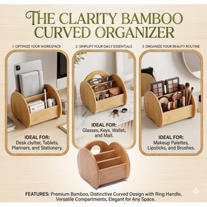 Bamboo Curved Organizer Eco Friendly Multi Purpose Storage Rack for Kitchen Office Bathroom Fruit Basket Utensil Holder Toiletries Storage Home Decor Natural Bamboo Space Saving