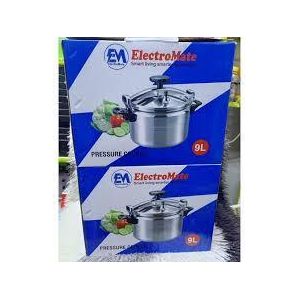 ElectroMate 9L Pressure Cooker Stainless Steel Large Capacity Family Pressure Cooker Fast Cooking Pot Safety Valve Anti Explosion Lid Compatible Gas and Induction Durable Kitchen Cookware