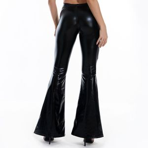 Fashion (Black)Women Metallic Faux Leather Shiny Leggings Ladies Mid Waist  Elastic Waistband Skinny Pants For Nightclub Dance Performance DOU