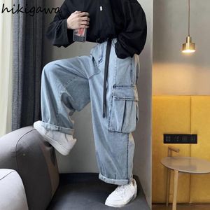 Fashion (Blue)Harajuku 2023 Baggy Femme Jeans Y2K Dark Blue Brown