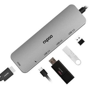 Rapoo  5-in-1 USB-C Hub – 4K HDMI, 3× USB 3.0 Ports & USB-C Power Delivery