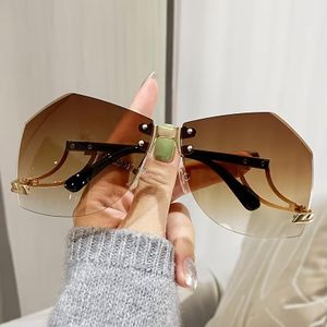 Women's Oversized Round Frameless Glasses - Large Modern Glasses with Pink to Purple Gradient, Hollow Temple & Irregular Design, Lightweight Non- Eyewear for Parties, Photoshoots, Daily Wear ( Vision) - Trend