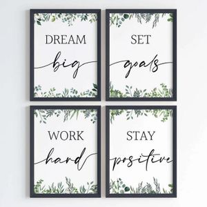 Elegant Floral Inspirational Quote Wall Art – Black Frame, Glass Protected, Ready to Hang Home & Office Decor- Set of 4