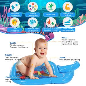 Tummy Time Water Mat Inflatable Baby Water Play mat for 3 6 9 Months  Newborn Girl & Boy Early Activity Center shark