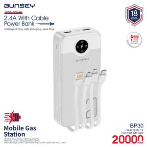 Bunsey 2.4A with cable power bank 20000 mah strong led light 